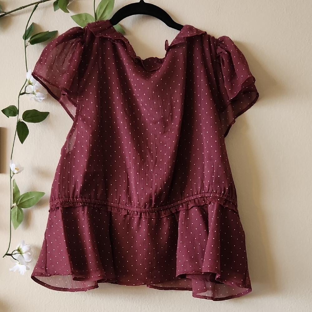 American Eagle Outfitters Maroon Ruffle Blouse - L - Picture 5 of 5
